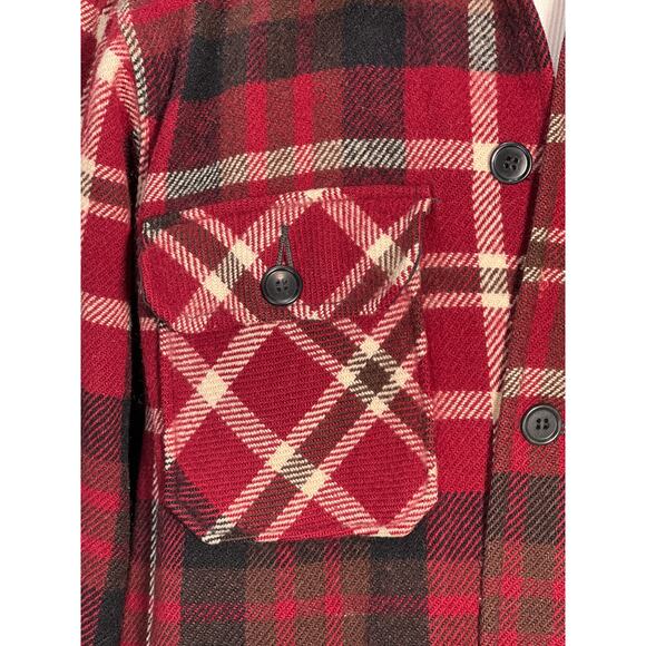Vtg Woolrich Shirt Jacket Shacket Mens Large Red Black Buffalo Check Wool Blend - Picture 2 of 11